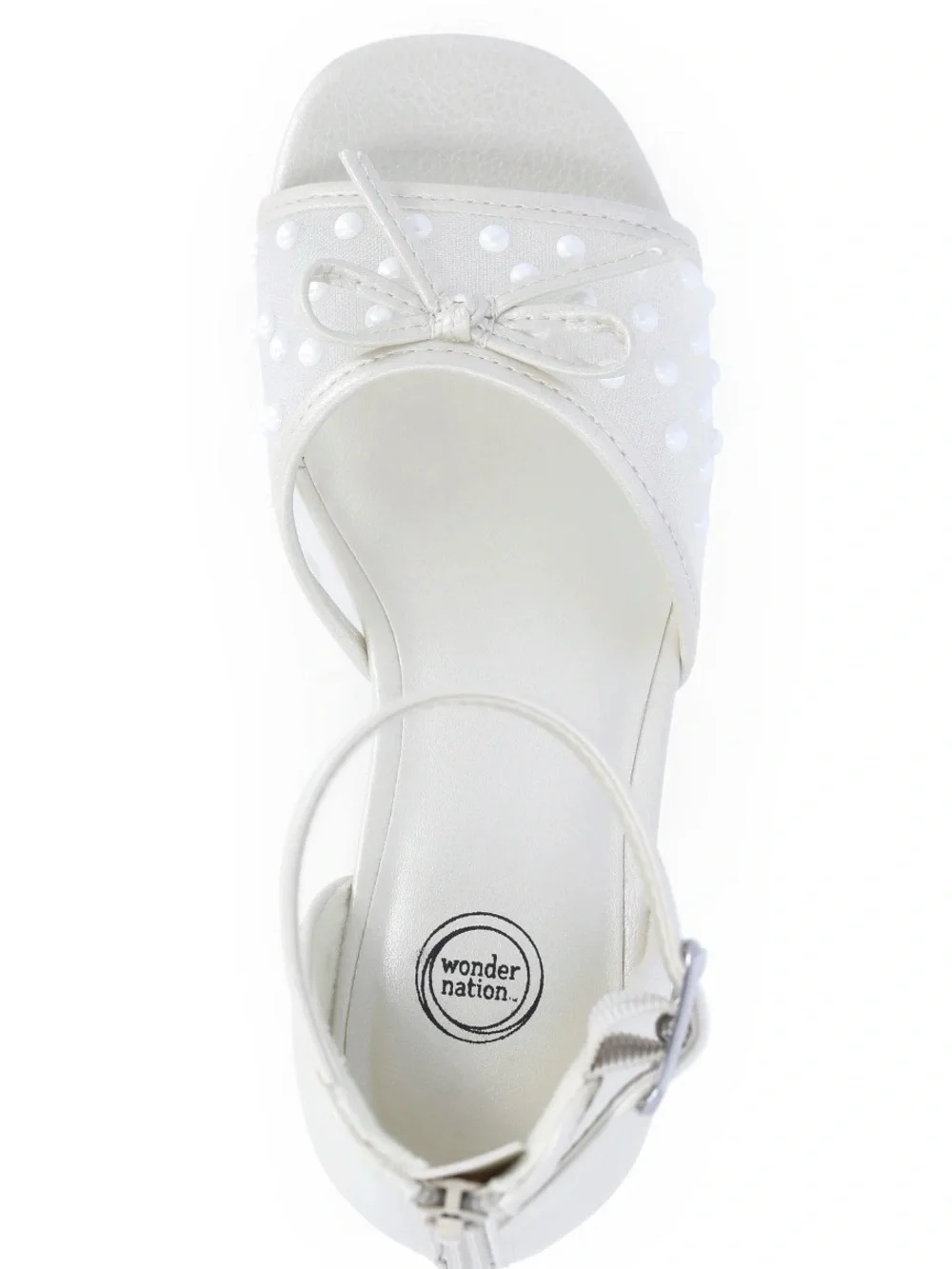 Wonder Nation Girls White Wedge Sandal Polka Dot Mesh Bow Ankle Strap size 1 NWT